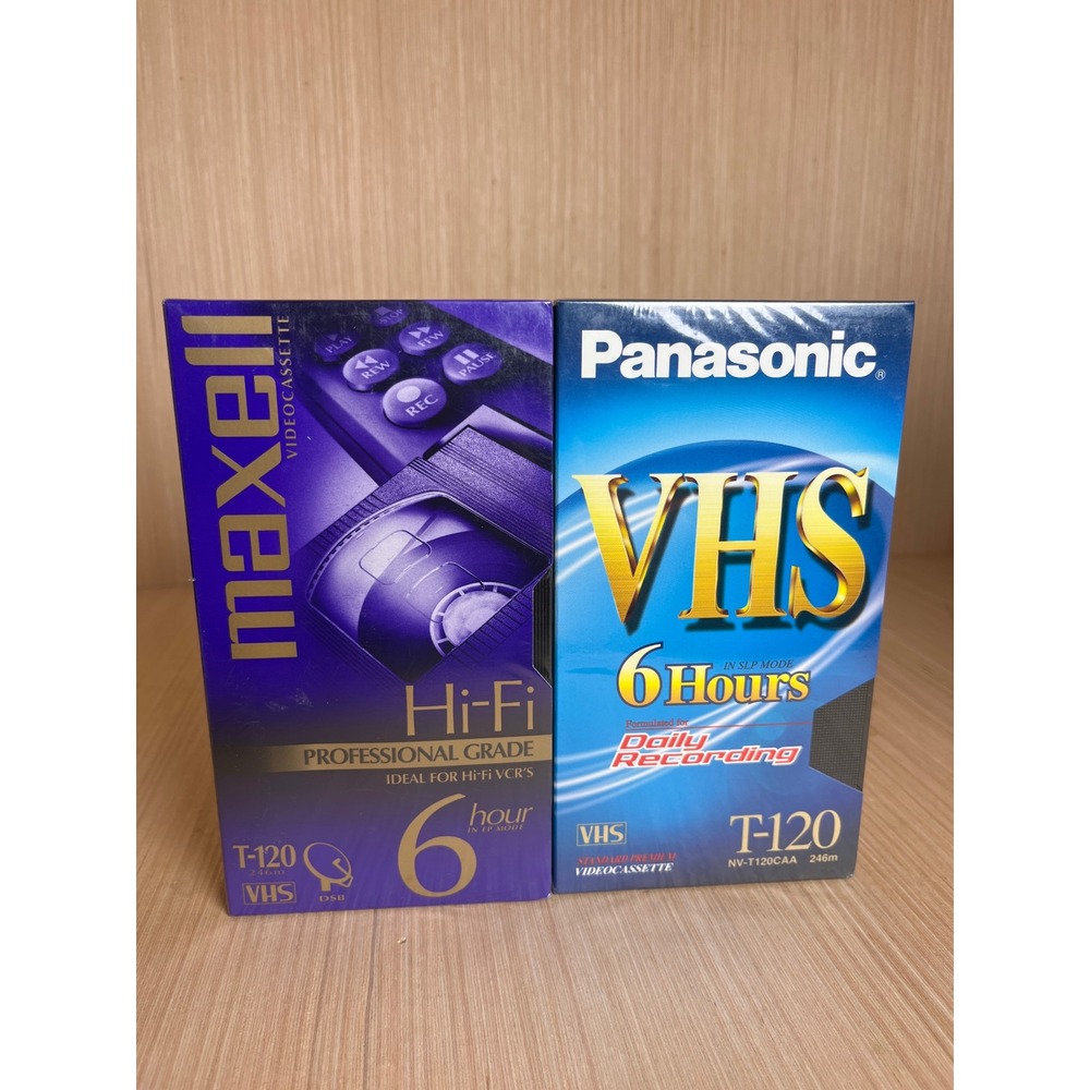 Maxell & Panasonic T-120 Blank VHS Tapes 6 Hour Recording Factory Sealed Lot 2pk